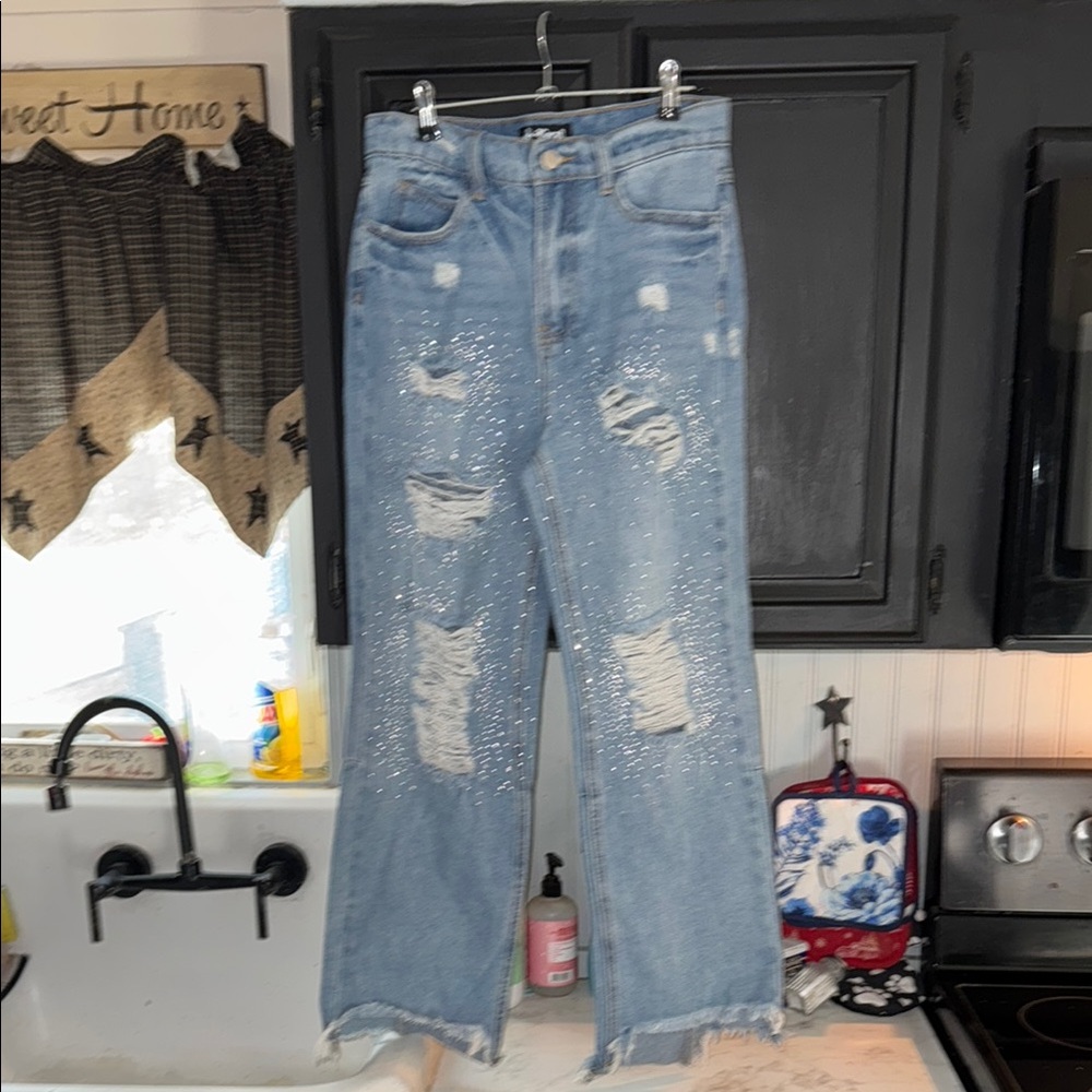 Vocal Blue Straight Leg Jeans with Vintage Distressing